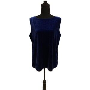 Chicos Size 2 Womens Large L Tank Blue Velvet Shell Stretch